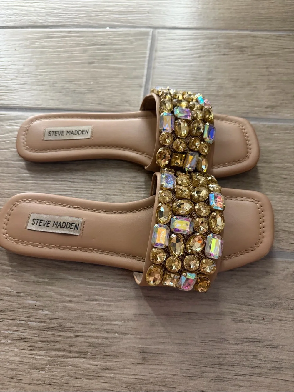 Steve Madden Tan Jeweled Sandals